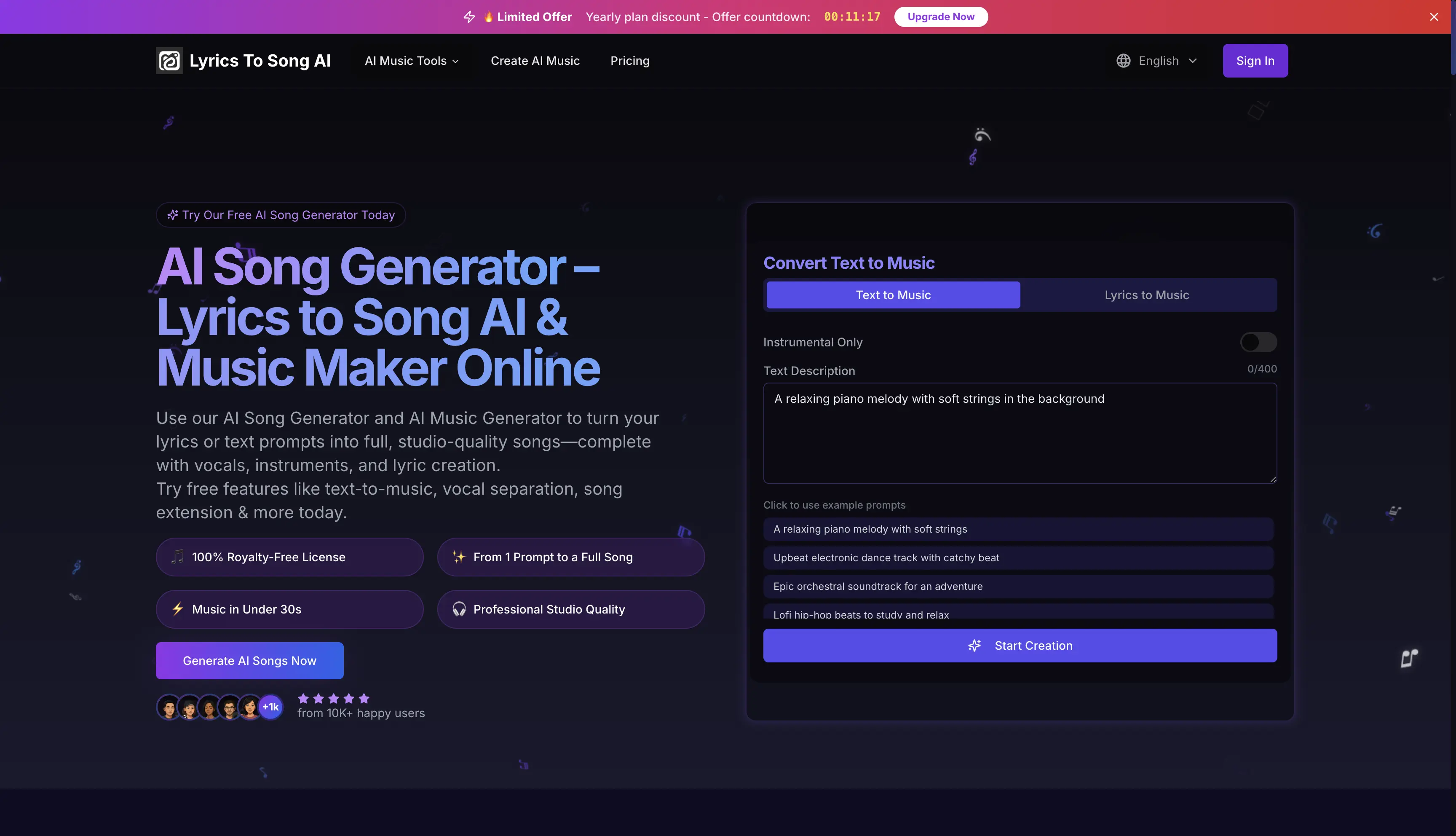 Lyrics To Song AI preview